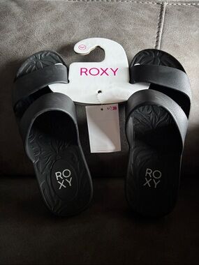 Roxy Black Double-Strap Slide Sandals